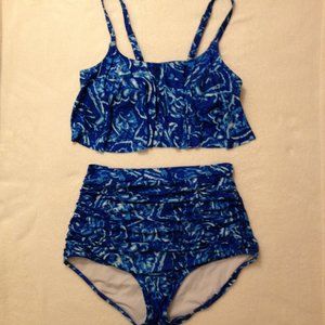 Two piece bathing suit Size L, Royal Blue & Turquoise